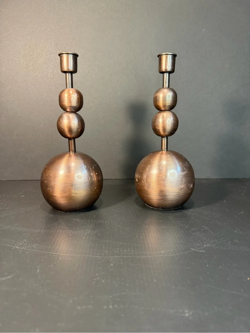 1960 VintageMade Market Co. Bronze Stacked Sphere Candlestick Holders (Set of 2)